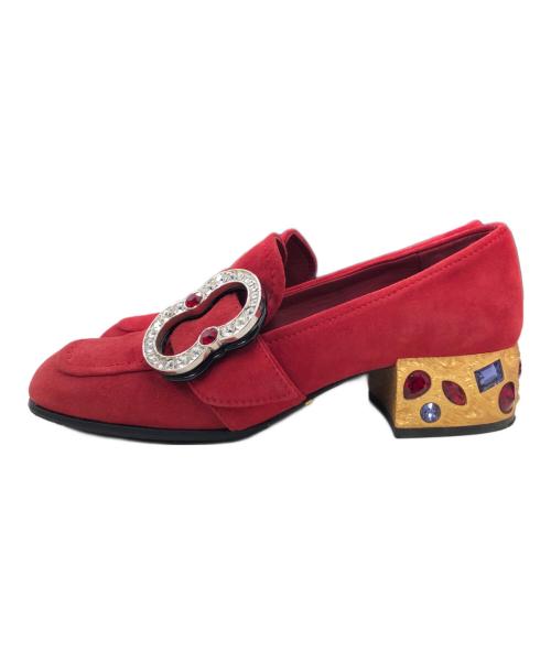 PRADA（プラダ）PRADA (プラダ) ビジュースウェードローファー レッド サイズ:34の古着・服飾アイテム