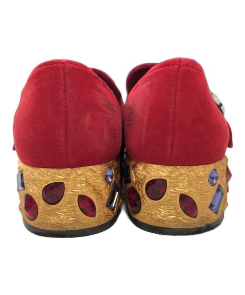 PRADA（プラダ）PRADA (プラダ) ビジュースウェードローファー レッド サイズ:34の古着・服飾アイテム