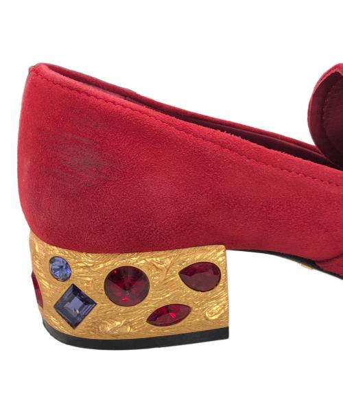 PRADA（プラダ）PRADA (プラダ) ビジュースウェードローファー レッド サイズ:34の古着・服飾アイテム