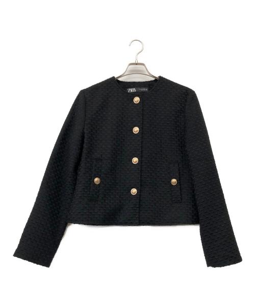 ZARA（ザラ）ZARA (ザラ) ノーカラーツイードジャケット ブラック サイズ:S 未使用品の古着・服飾アイテム