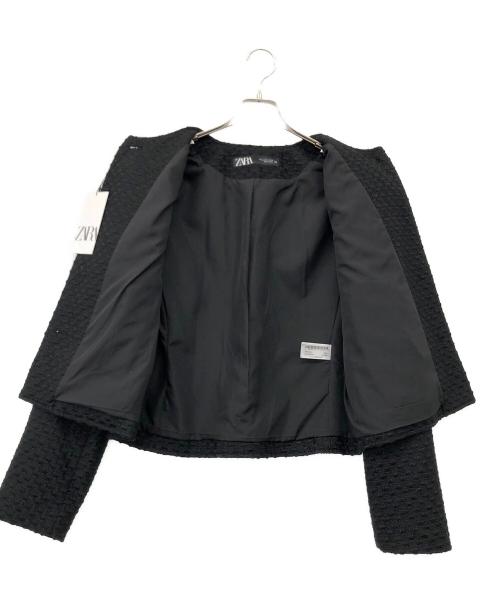 ZARA（ザラ）ZARA (ザラ) ノーカラーツイードジャケット ブラック サイズ:S 未使用品の古着・服飾アイテム
