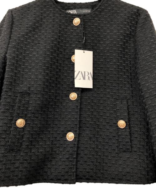ZARA（ザラ）ZARA (ザラ) ノーカラーツイードジャケット ブラック サイズ:S 未使用品の古着・服飾アイテム