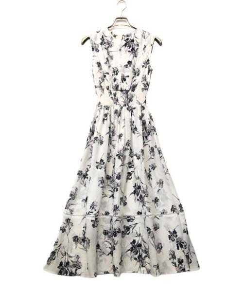 FRAY ID（フレイ アイディー）FRAY ID (フレイ アイディー) ウエストシャーリングフラワープリントワンピース ホワイトの古着・服飾アイテム