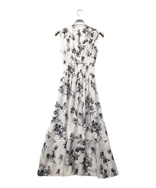 FRAY ID（フレイ アイディー）FRAY ID (フレイ アイディー) ウエストシャーリングフラワープリントワンピース ホワイトの古着・服飾アイテム