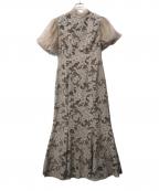 LAGUNA MOONラグナムーン）の古着「ジャガードレースフレアーワンピース」｜グレー×ベージュ