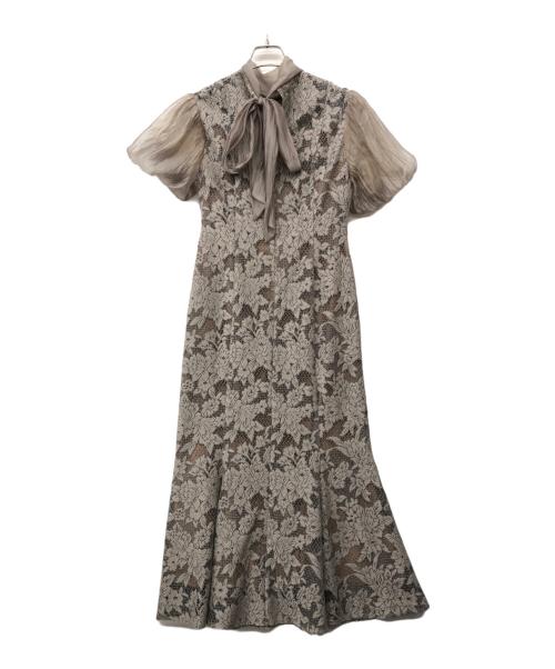 LAGUNA MOON（ラグナムーン）LAGUNA MOON (ラグナムーン) ジャガードレースフレアーワンピース グレー×ベージュ サイズ:Mの古着・服飾アイテム