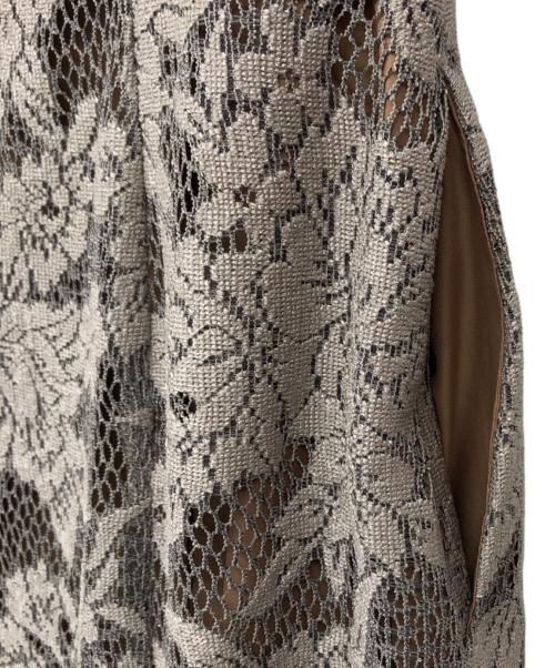 LAGUNA MOON（ラグナムーン）LAGUNA MOON (ラグナムーン) ジャガードレースフレアーワンピース グレー×ベージュ サイズ:Mの古着・服飾アイテム