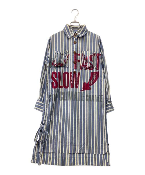 Vivienne Westwood RED LABEL CHOICE（ヴィヴィアンウエストウッドレッドレーベル チョイス）Vivienne Westwood RED LABEL CHOICE (ヴィヴィアンウエストウッドレッドレーベル チョイス) 長袖ワンピース ブルー×ホワイト サイズ:2の古着・服飾アイテム