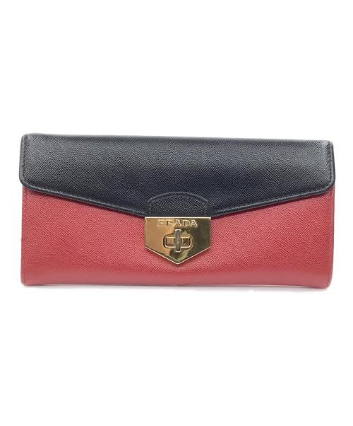 PRADA（プラダ）PRADA (プラダ) 長財布 ブラック×レッドの古着・服飾アイテム