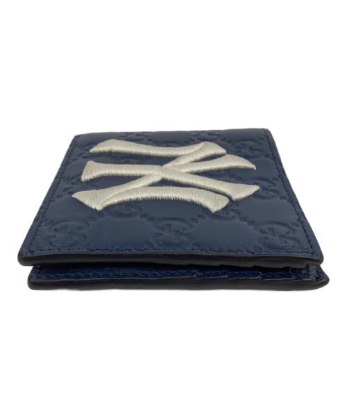 GUCCI（グッチ）GUCCI (グッチ) NEW YORK YANKEES (ニューヨークヤンキース) グッチシマ　2つ折り札入れ ネイビーの古着・服飾アイテム