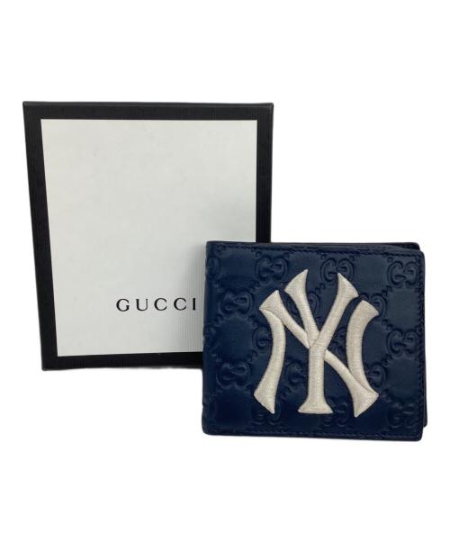 GUCCI（グッチ）GUCCI (グッチ) NEW YORK YANKEES (ニューヨークヤンキース) グッチシマ　2つ折り札入れ ネイビーの古着・服飾アイテム