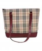 BURBERRYバーバリー）の古着「ノバチェックトートバッグ」｜ベージュ×レッド