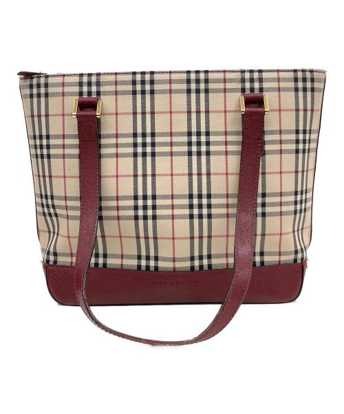 BURBERRY（バーバリー）BURBERRY (バーバリー) ノバチェックトートバッグ ベージュ×レッドの古着・服飾アイテム