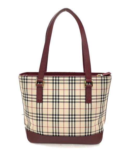 BURBERRY（バーバリー）BURBERRY (バーバリー) ノバチェックトートバッグ ベージュ×レッドの古着・服飾アイテム