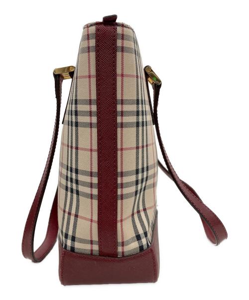 BURBERRY（バーバリー）BURBERRY (バーバリー) ノバチェックトートバッグ ベージュ×レッドの古着・服飾アイテム