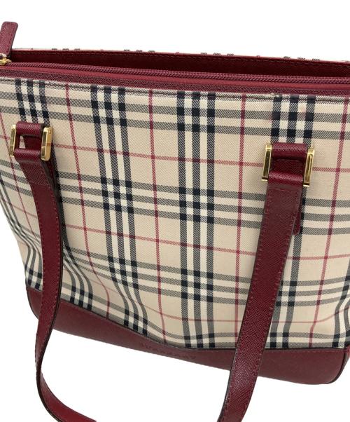 BURBERRY（バーバリー）BURBERRY (バーバリー) ノバチェックトートバッグ ベージュ×レッドの古着・服飾アイテム