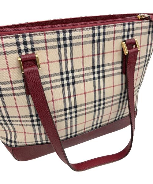 BURBERRY（バーバリー）BURBERRY (バーバリー) ノバチェックトートバッグ ベージュ×レッドの古着・服飾アイテム