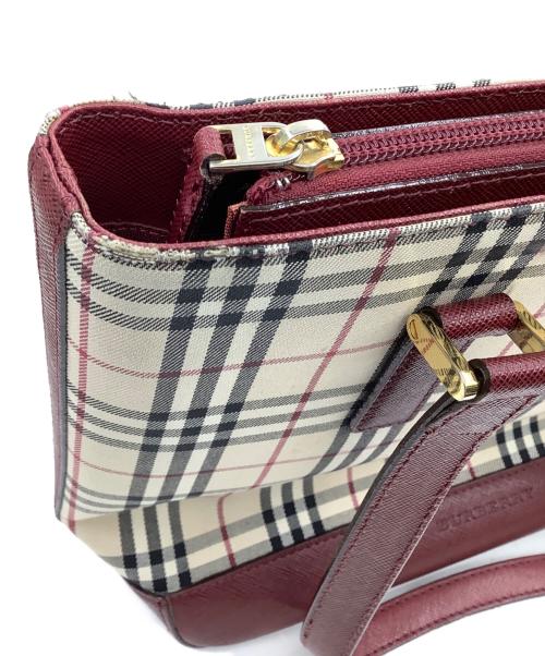 BURBERRY（バーバリー）BURBERRY (バーバリー) ノバチェックトートバッグ ベージュ×レッドの古着・服飾アイテム