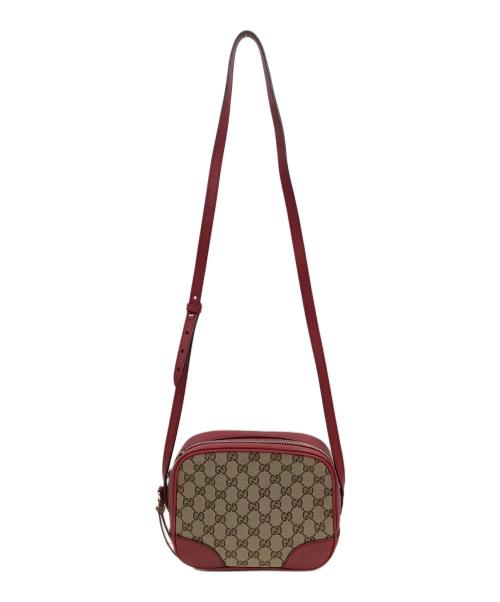 GUCCI（グッチ）GUCCI (グッチ) GGキャンバス　ショルダーバッグ ベージュ×レッドの古着・服飾アイテム