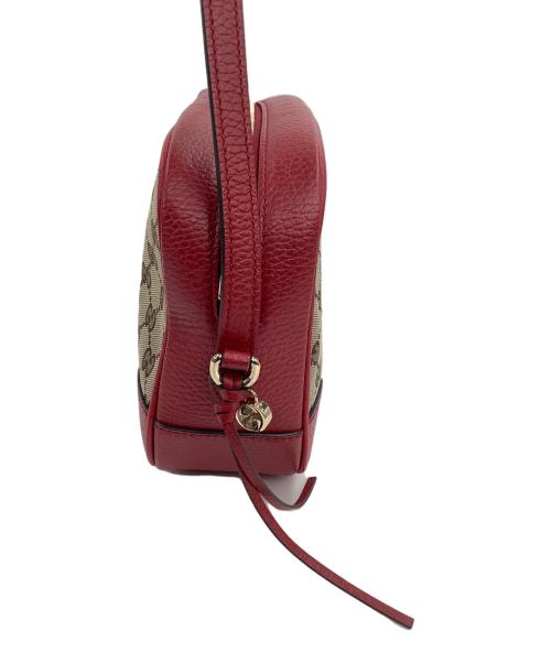 GUCCI（グッチ）GUCCI (グッチ) GGキャンバス　ショルダーバッグ ベージュ×レッドの古着・服飾アイテム