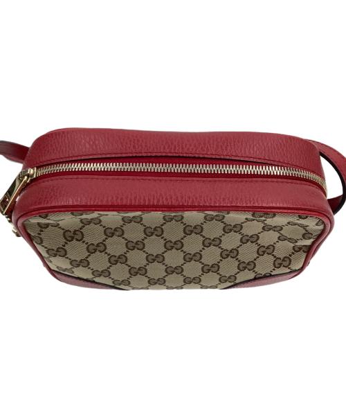GUCCI（グッチ）GUCCI (グッチ) GGキャンバス　ショルダーバッグ ベージュ×レッドの古着・服飾アイテム