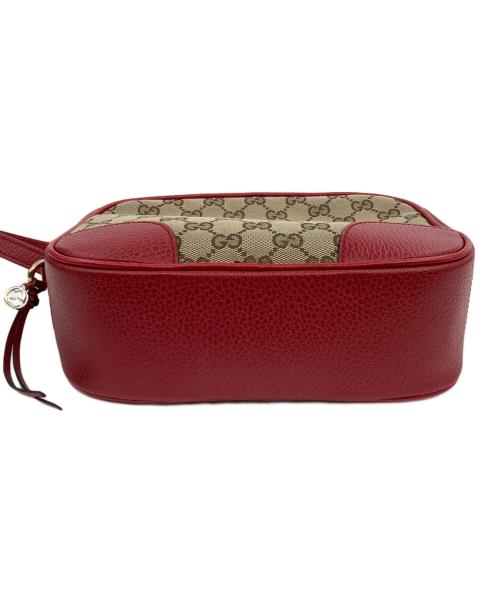GUCCI（グッチ）GUCCI (グッチ) GGキャンバス　ショルダーバッグ ベージュ×レッドの古着・服飾アイテム