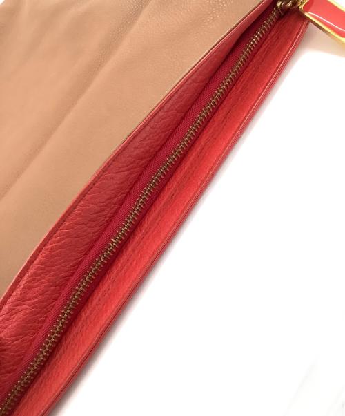 FENDI（フェンディ）FENDI (フェンディ) Leather Foldover Clutch Bag レッド×ブラウンの古着・服飾アイテム