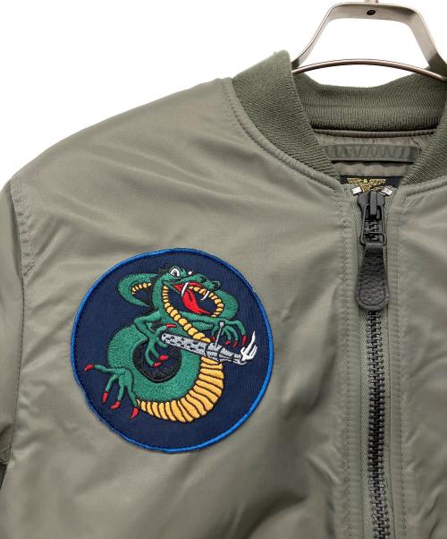 HOUSTON（ヒューストン）HOUSTON (ヒューストン) MA-1 刺繍入り ジャケット  オリーブ サイズ:Lの古着・服飾アイテム