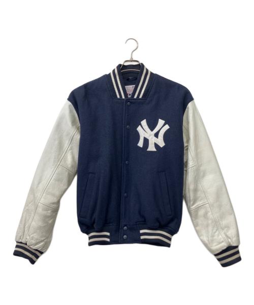 Majestic（マジェスティック）Majestic (マジェスティック) 00's  MLB YANKEES 袖革スタジャン ネイビー サイズ:Mの古着・服飾アイテム