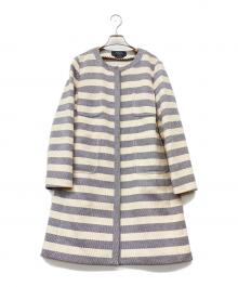 WEEKEND Max Mara（ウィークエンド マックスマーラ）の古着「ボーダーノーカラーコート」｜ベージュ×ネイビー