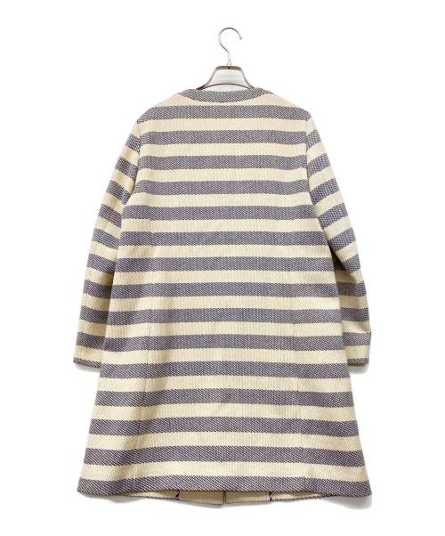 WEEKEND Max Mara（ウィークエンド マックスマーラ）Weekend Max Mara (ウィークエンド マックスマーラ) ボーダーノーカラーコート ベージュ×ネイビー サイズ:42の古着・服飾アイテム