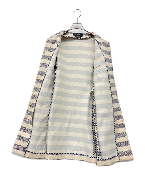 WEEKEND Max Mara（ウィークエンド マックスマーラ）Weekend Max Mara (ウィークエンド マックスマーラ) ボーダーノーカラーコート ベージュ×ネイビー サイズ:42の古着・服飾アイテム