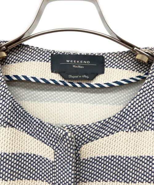 WEEKEND Max Mara（ウィークエンド マックスマーラ）Weekend Max Mara (ウィークエンド マックスマーラ) ボーダーノーカラーコート ベージュ×ネイビー サイズ:42の古着・服飾アイテム