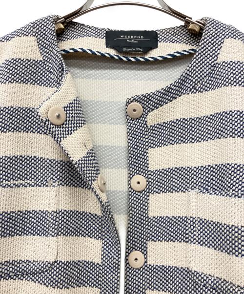 WEEKEND Max Mara（ウィークエンド マックスマーラ）Weekend Max Mara (ウィークエンド マックスマーラ) ボーダーノーカラーコート ベージュ×ネイビー サイズ:42の古着・服飾アイテム
