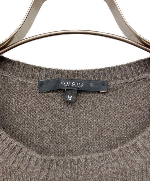 GUCCI（グッチ）GUCCI (グッチ) カシミヤブレンドパッチニット ブラウン サイズ:Mの古着・服飾アイテム