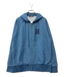 Hysteric Glamour（ヒステリックグラマー）の古着「ヒスガール 刺繍ビッグロゴ ジップパーカー」｜インディゴ