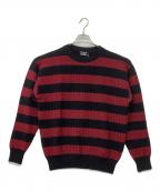 Hysteric Glamourヒステリックグラマー）の古着「ガーター鹿の子ボーダー プルオーバー」｜ブラック×レッド