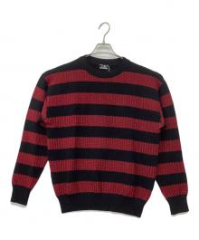 Hysteric Glamour（ヒステリックグラマー）の古着「ガーター鹿の子ボーダー プルオーバー」｜ブラック×レッド