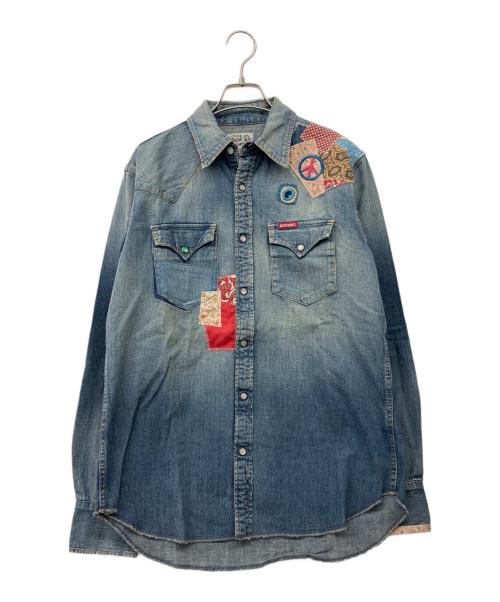 Hysteric Glamour（ヒステリックグラマー）Hysteric Glamour (ヒステリックグラマー) パッチワークデニム加工ウェスタンシャツ インディゴ サイズ:L 未使用品の古着・服飾アイテム