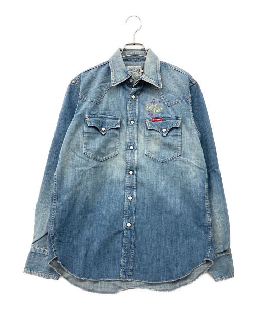 Hysteric Glamour（ヒステリックグラマー）Hysteric Glamour (ヒステリックグラマー) SUPER FUZZ刺繍/USED加工スナップボタンデニムウェスタンシャツ インディゴ サイズ:Ⅼ 未使用品の古着・服飾アイテム