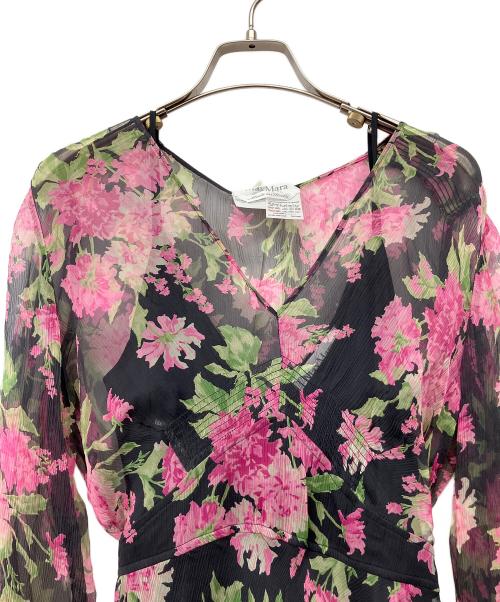MaxMara（マックスマーラ）MaxMara (マックスマーラ) シルク花柄ワンピース ブラック×ピンク サイズ:42（ML)の古着・服飾アイテム