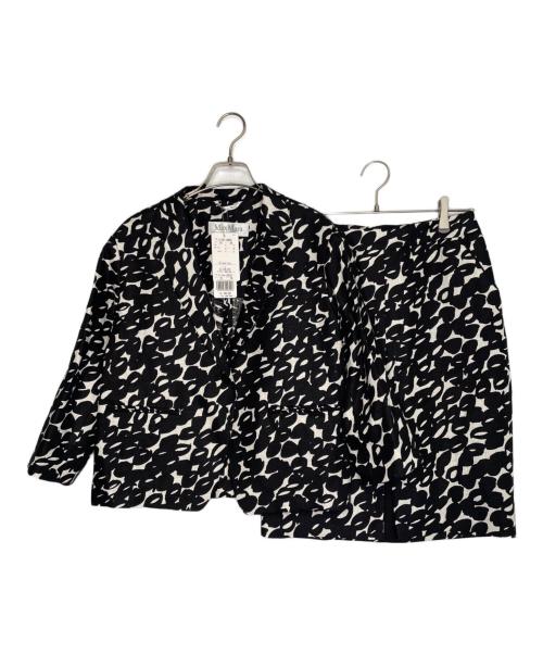 MaxMara（マックスマーラ）MaxMara (マックスマーラ) MaxMara マックスマーラ 90年代 白タグ OTS期 モノトーン 総柄 スカートセットアップ スーツ リネン100 ブラック サイズ:38 未使用品の古着・服飾アイテム