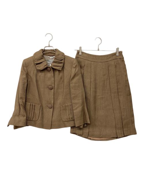 MaxMara（マックスマーラ）MaxMara (マックスマーラ) 90'sリネンブレンドスカートスーツ ブラウン サイズ:40の古着・服飾アイテム