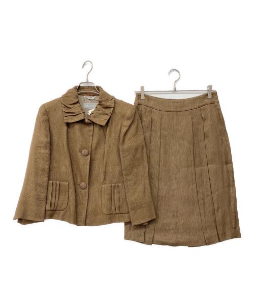 MaxMara（マックスマーラ）MaxMara (マックスマーラ) 90'sリネンブレンドスカートスーツ ブラウン サイズ:42の古着・服飾アイテム