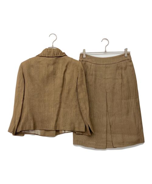 MaxMara（マックスマーラ）MaxMara (マックスマーラ) 90'sリネンブレンドスカートスーツ ブラウン サイズ:42の古着・服飾アイテム