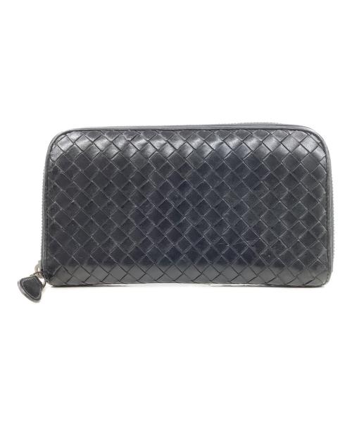BOTTEGA VENETA（ボッテガベネタ）BOTTEGA VENETA (ボッテガベネタ) イントレチャートラウンドファスナー長財布 ブラックの古着・服飾アイテム