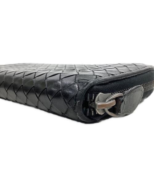 BOTTEGA VENETA（ボッテガベネタ）BOTTEGA VENETA (ボッテガベネタ) イントレチャートラウンドファスナー長財布 ブラックの古着・服飾アイテム