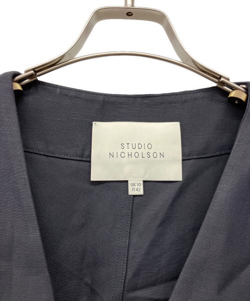 STUDIO NICHOLSON（スタジオ ニコルソン）STUDIO NICHOLSON (スタジオ ニコルソン) ヴィスコースリネンvネックワンピース ネイビー サイズ:40の古着・服飾アイテム