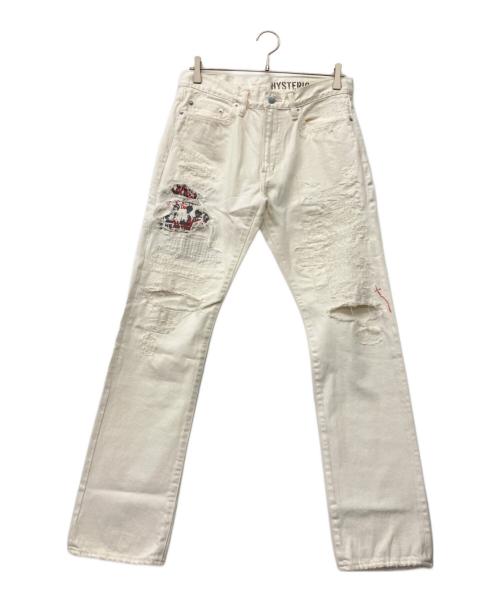 Hysteric Glamour（ヒステリックグラマー）Hysteric Glamour (ヒステリックグラマー) HEARTBREKERS ダメージ加工ホワイトクラッシュデニムパンツ ホワイト サイズ:81cm(W32) 未使用品の古着・服飾アイテム