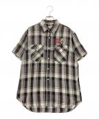 Hysteric Glamourヒステリックグラマー）の古着「TALE OF VOODOO ZOMBIES刺繍 ルーズシャツ」｜グレー×ホワイト